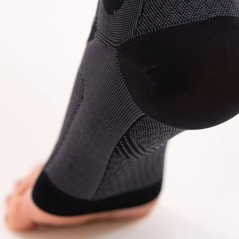 Up-close image of the bottom-side angle of the brace on someone's foot