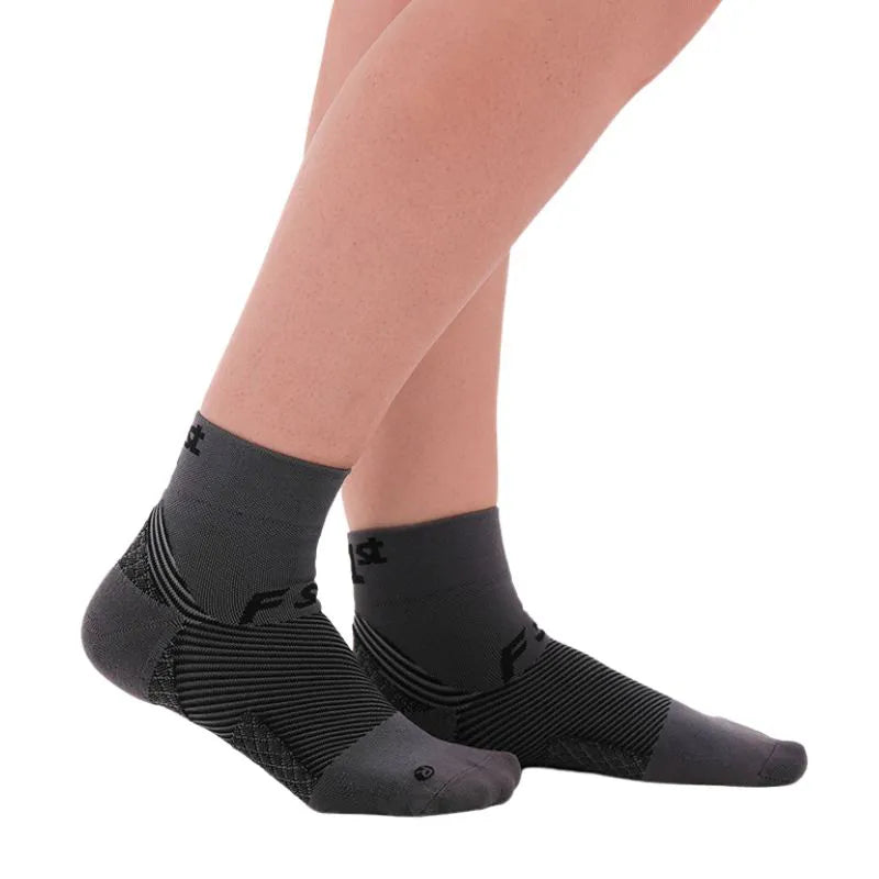 OrthoSleeve charcoal quarter crew length plantar fasciitis socks on feet