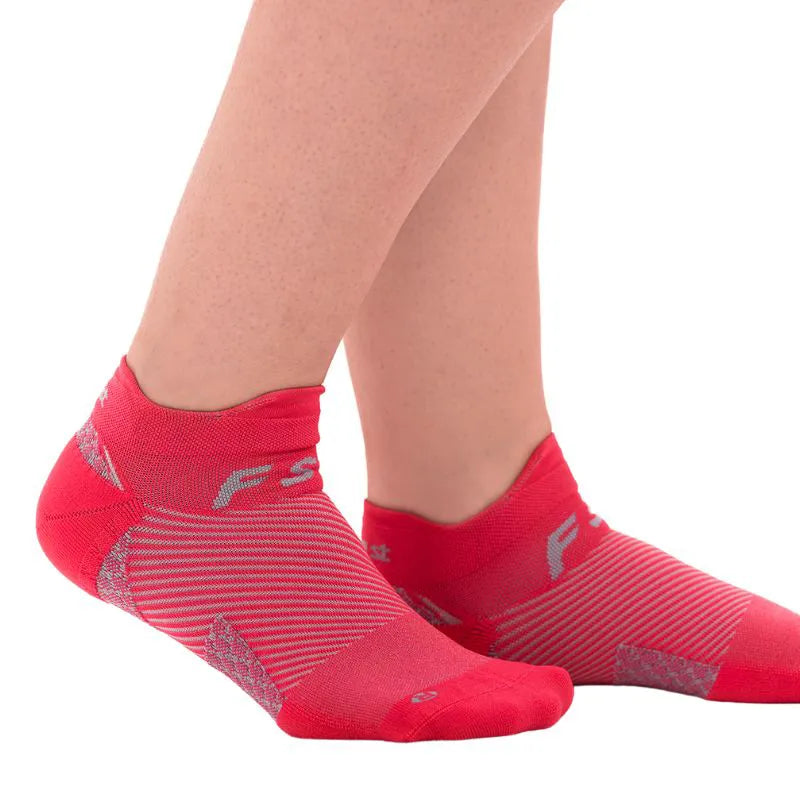 OrthoSleeve coral no show plantar fasciitis socks on feet