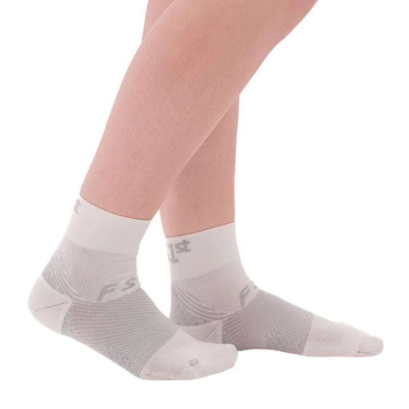 OrthoSleeve white quarter crew length plantar fasciitis sock on feet